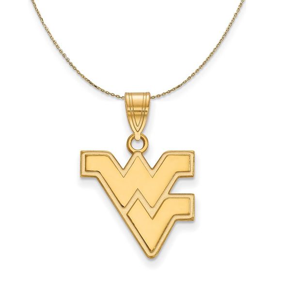 14k Yellow Gold West Virginia U. Medium Logo Necklace - 22 Inch